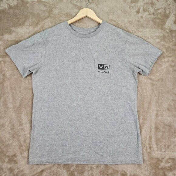 RVCA Industrial Tee Gray T-Shirt Pocket Logo Short Sleeve Casual Outdoor Mens L - Picture 1 of 10